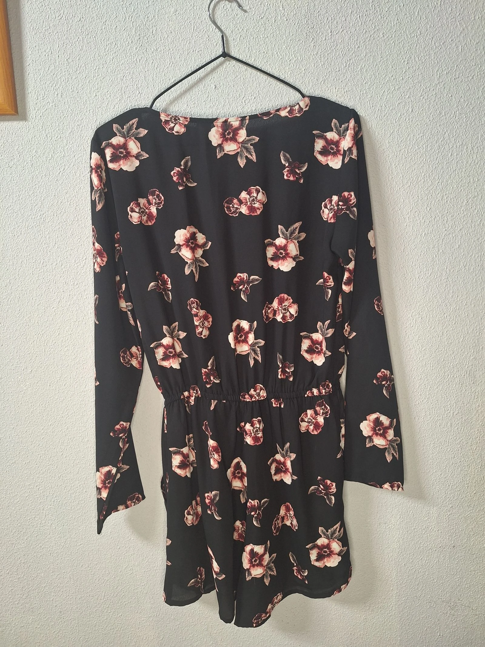 H&M black floral short dress size 38 cross neckline long sleeves – photo 5